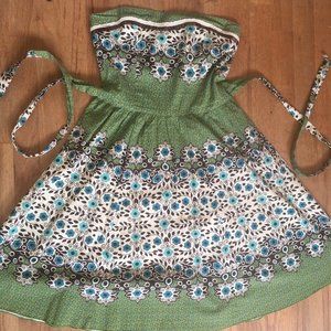 Strapless floral green fit and flare dress